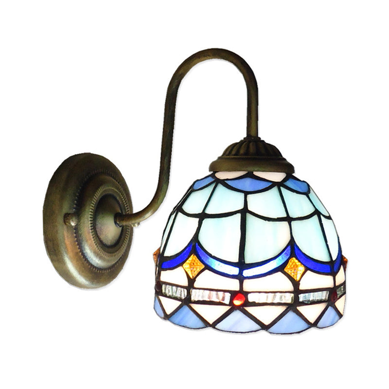 Avtoit | Blue Dome Wall Light Baroque 1 Head Stained Glass Wall Light Ideas with Curved Arm
