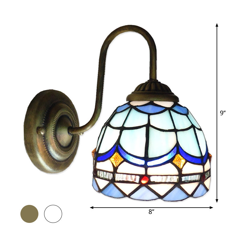 Avtoit | Blue Dome Wall Light Baroque 1 Head Stained Glass Wall Light Ideas with Curved Arm