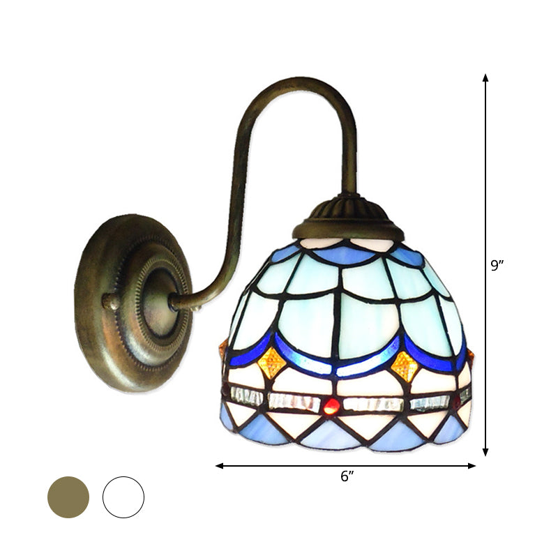Avtoit | Blue Dome Wall Light Baroque 1 Head Stained Glass Wall Light Ideas with Curved Arm