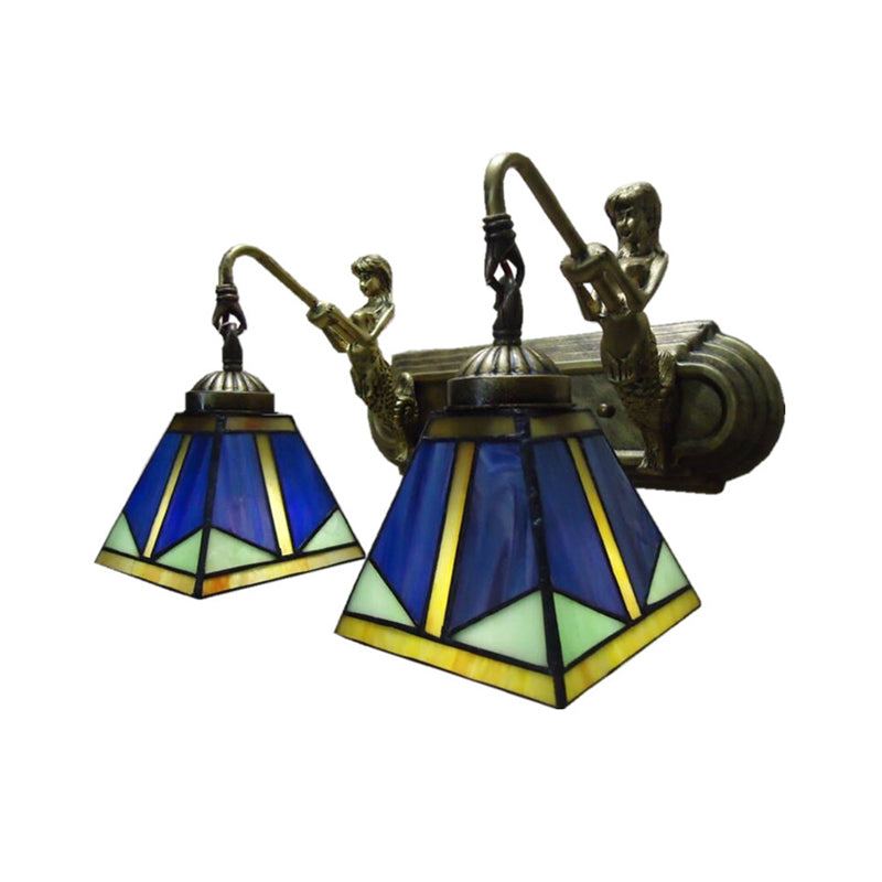 Avtoit | Trapezium Wall Mount Lamp Fixture Tiffany Bronze Cut Glass Wall Lighting with Mermaid Arm