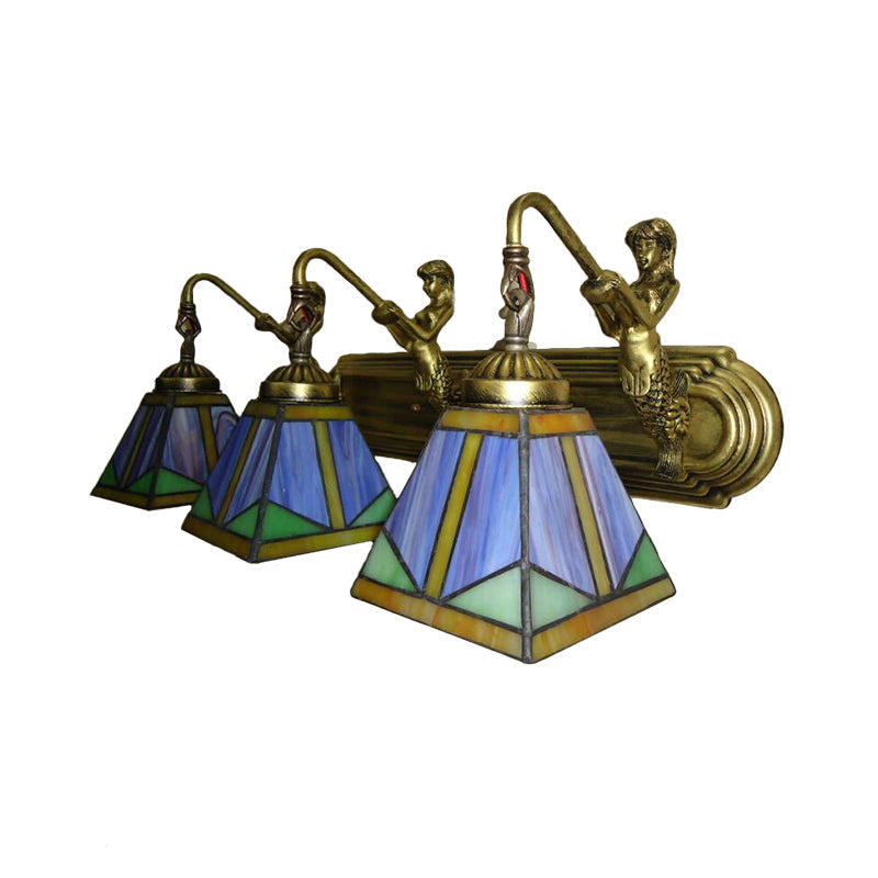 Avtoit | Trapezium Wall Mount Lamp Fixture Tiffany Bronze Cut Glass Wall Lighting with Mermaid Arm