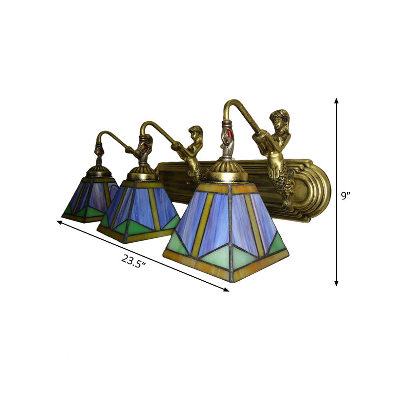 Avtoit | Trapezium Wall Mount Lamp Fixture Tiffany Bronze Cut Glass Wall Lighting with Mermaid Arm