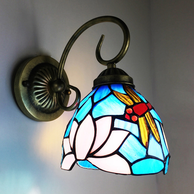 Avtoit | 1 Lamp Wall Lamp Sconces Victorian Bowl Yellow Glass Dragonfly Pattern Wall Lighting in Brass