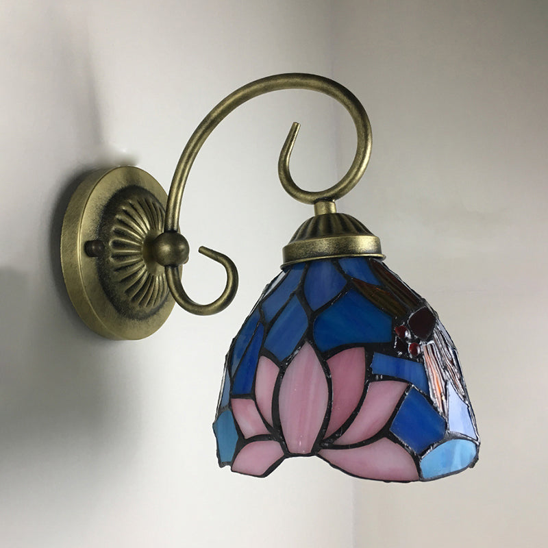 Avtoit | 1 Lamp Wall Lamp Sconces Victorian Bowl Yellow Glass Dragonfly Pattern Wall Lighting in Brass