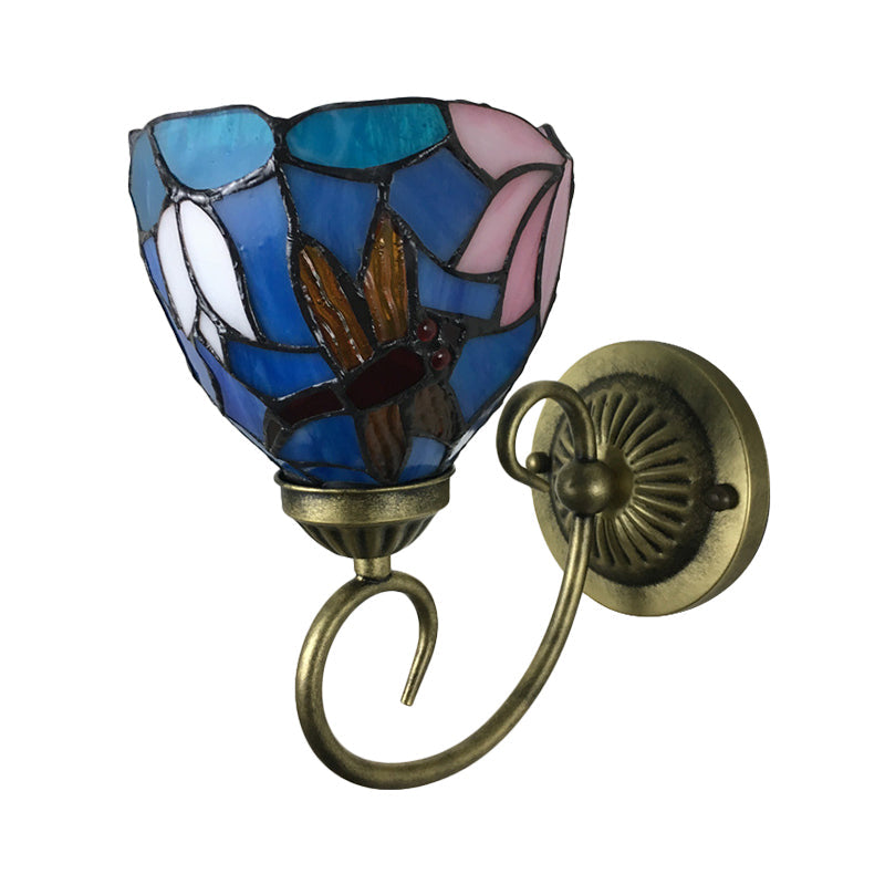 Avtoit | 1 Lamp Wall Lamp Sconces Victorian Bowl Yellow Glass Dragonfly Pattern Wall Lighting in Brass