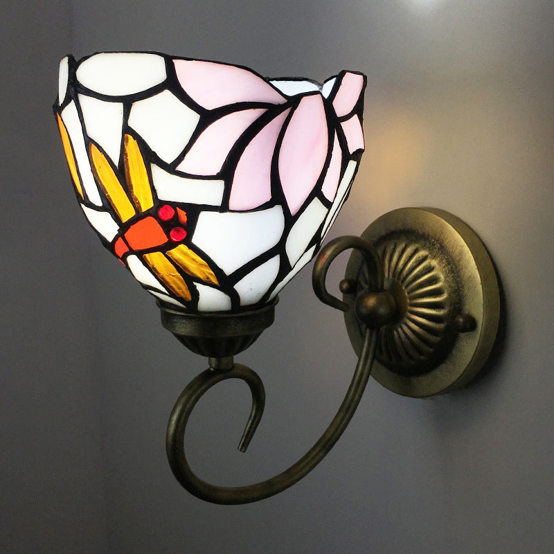 Avtoit | 1 Lamp Wall Lamp Sconces Victorian Bowl Yellow Glass Dragonfly Pattern Wall Lighting in Brass