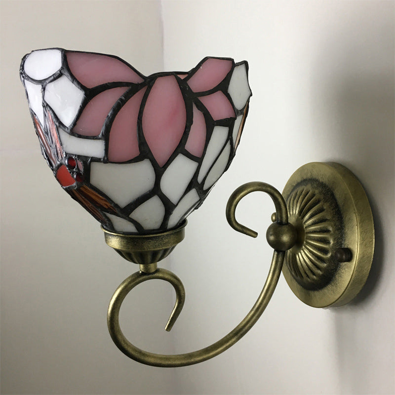 Avtoit | 1 Lamp Wall Lamp Sconces Victorian Bowl Yellow Glass Dragonfly Pattern Wall Lighting in Brass