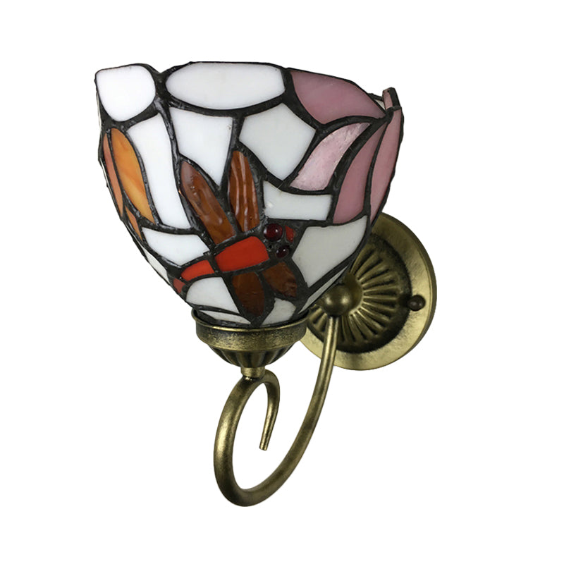 Avtoit | 1 Lamp Wall Lamp Sconces Victorian Bowl Yellow Glass Dragonfly Pattern Wall Lighting in Brass
