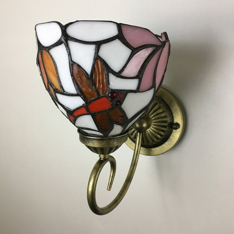 Avtoit | 1 Lamp Wall Lamp Sconces Victorian Bowl Yellow Glass Dragonfly Pattern Wall Lighting in Brass