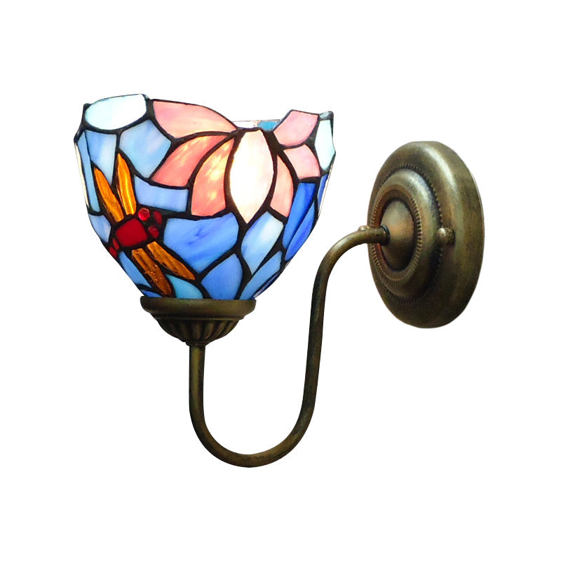 Avtoit | 1 Lamp Wall Lamp Sconces Victorian Bowl Yellow Glass Dragonfly Pattern Wall Lighting in Brass