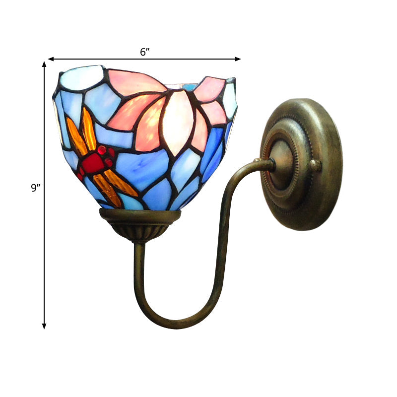 Avtoit | 1 Lamp Wall Lamp Sconces Victorian Bowl Yellow Glass Dragonfly Pattern Wall Lighting in Brass
