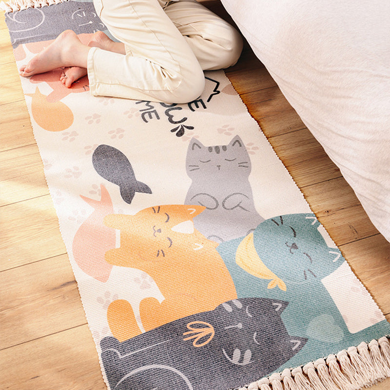 Avtoit | Cartoon Animal Patterned Rug Colorful Cotton Rug Washable Pet-Friendly Rug for the Children's Room