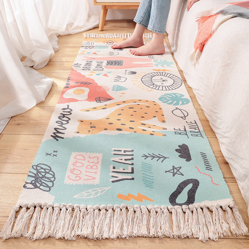 Avtoit | Cartoon Animal Patterned Rug Colorful Cotton Rug Washable Pet-Friendly Rug for the Children's Room