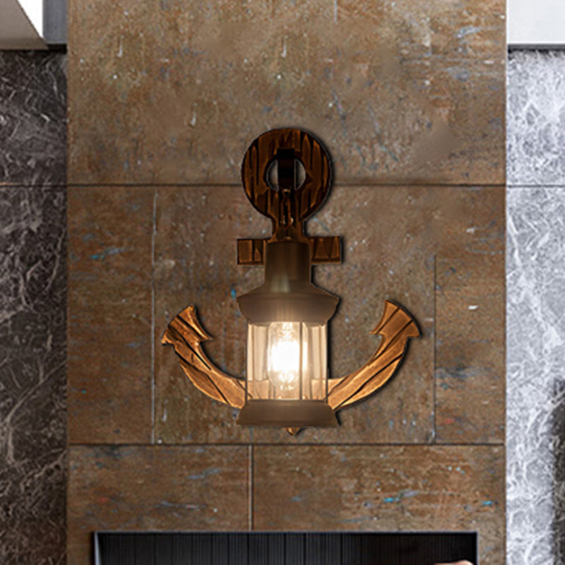 Avtoit | A bulb clear glass wall lighting coastal black kerosene indoor wall lamp light fixture with wooden back panel