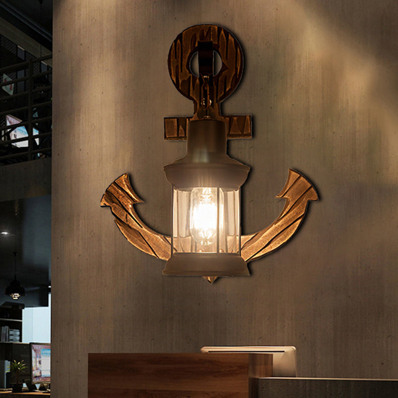 Avtoit | A bulb clear glass wall lighting coastal black kerosene indoor wall lamp light fixture with wooden back panel