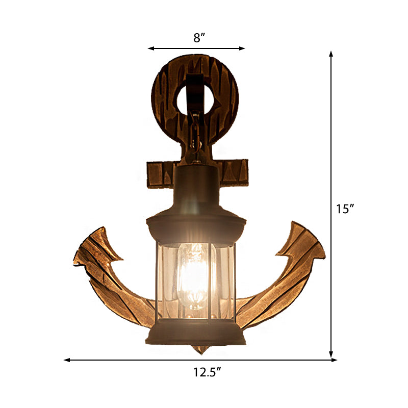 Avtoit | A bulb clear glass wall lighting coastal black kerosene indoor wall lamp light fixture with wooden back panel