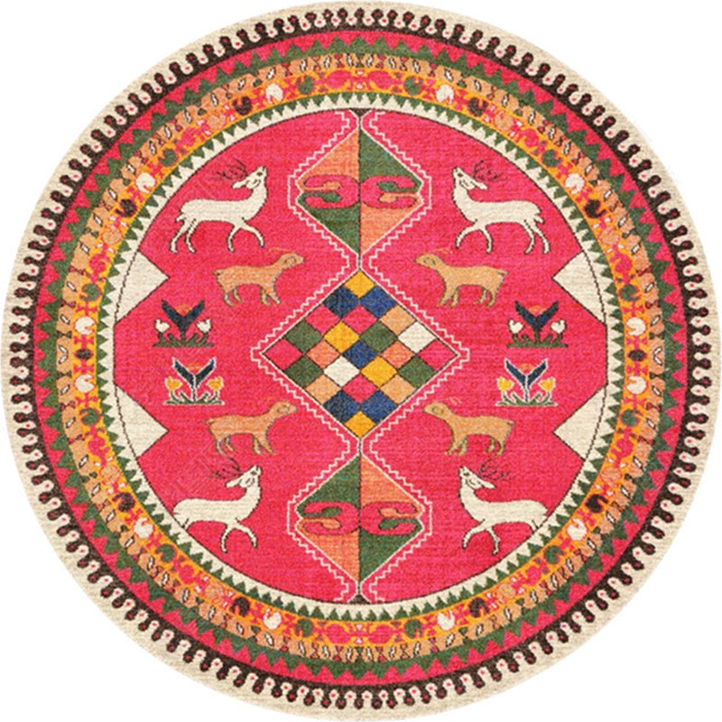 Avtoit | Ethnic Multicolor Floral Rug Synthetic Pearls Rug Non-Slip Backing Pet-Friendly Machine Washable Rug for Large Room