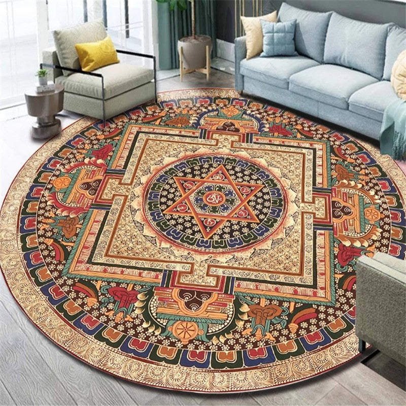 Avtoit | Ethnic Multicolor Floral Rug Synthetic Pearls Rug Non-Slip Backing Pet-Friendly Machine Washable Rug for Large Room