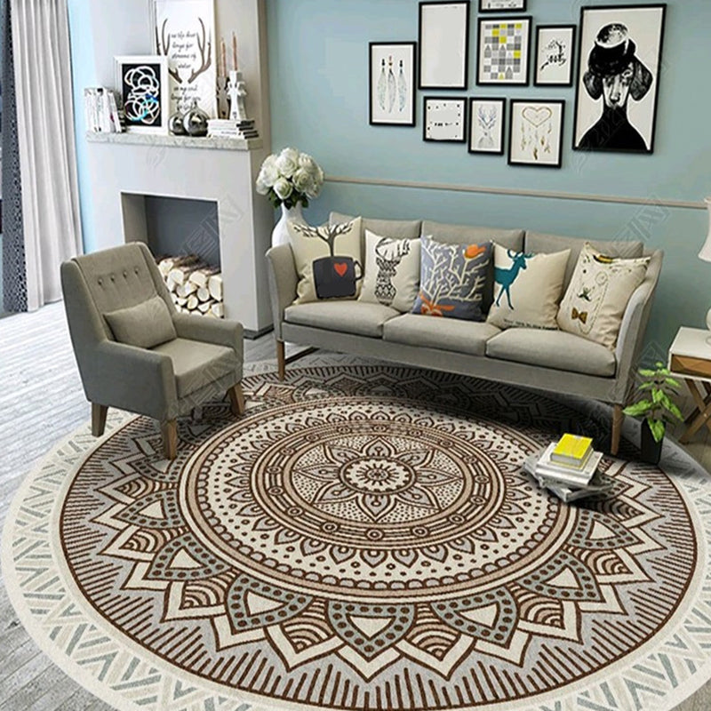 Avtoit | Ethnic Multicolor Floral Rug Synthetic Pearls Rug Non-Slip Backing Pet-Friendly Machine Washable Rug for Large Room