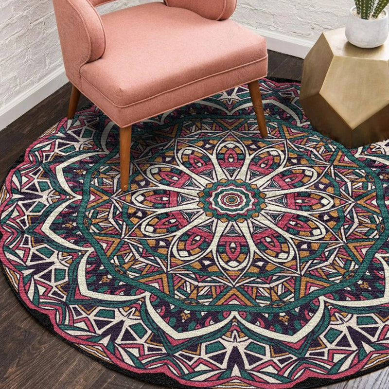 Avtoit | Ethnic Multicolor Floral Rug Synthetic Pearls Rug Non-Slip Backing Pet-Friendly Machine Washable Rug for Large Room