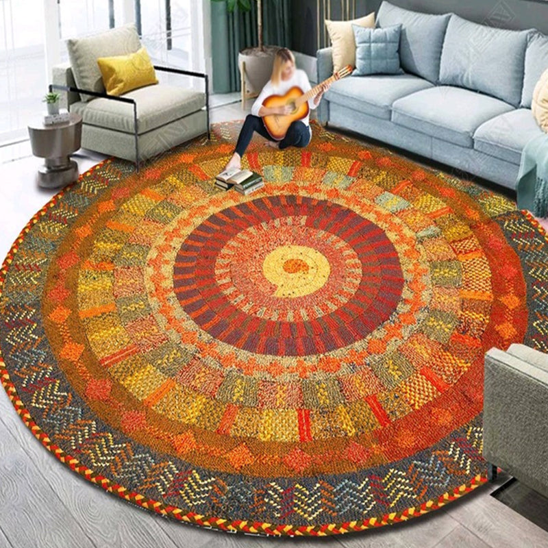 Avtoit | Ethnic Multicolor Floral Rug Synthetic Pearls Rug Non-Slip Backing Pet-Friendly Machine Washable Rug for Large Room
