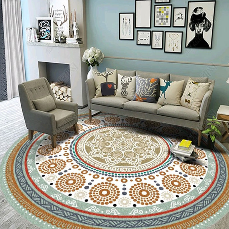 Avtoit | Ethnic Multicolor Floral Rug Synthetic Pearls Rug Non-Slip Backing Pet-Friendly Machine Washable Rug for Large Room