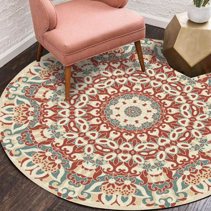 Avtoit | Ethnic Multicolor Floral Rug Synthetic Pearls Rug Non-Slip Backing Pet-Friendly Machine Washable Rug for Large Room
