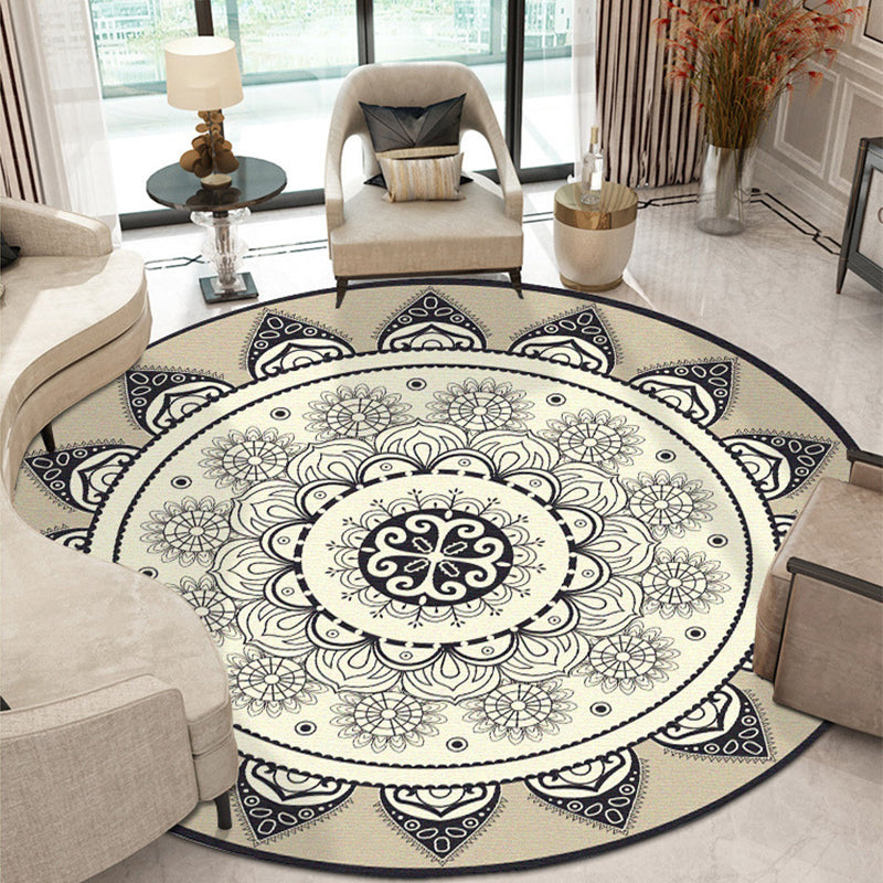 Avtoit | Moroccan Style Sunflower Rug Gray-Black Synthetic Rug Washable Non-Slip Backing Stain-Resistant Rug for Family Room