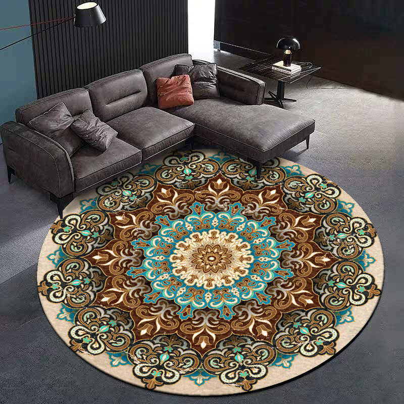 Avtoit | Multicolored Living Room Carpet Turkish Floral Swirl Rug Synthetic Non-Slip Pet-Friendly Machine Washable Carpet