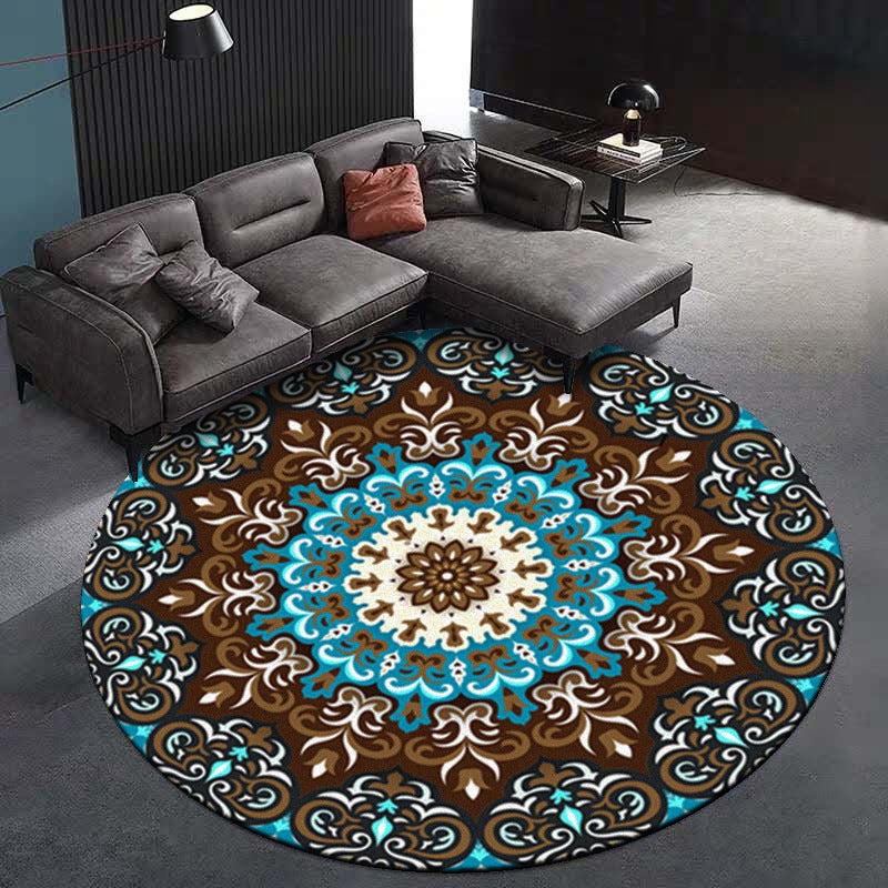 Avtoit | Multicolored Living Room Carpet Turkish Floral Swirl Rug Synthetic Non-Slip Pet-Friendly Machine Washable Carpet