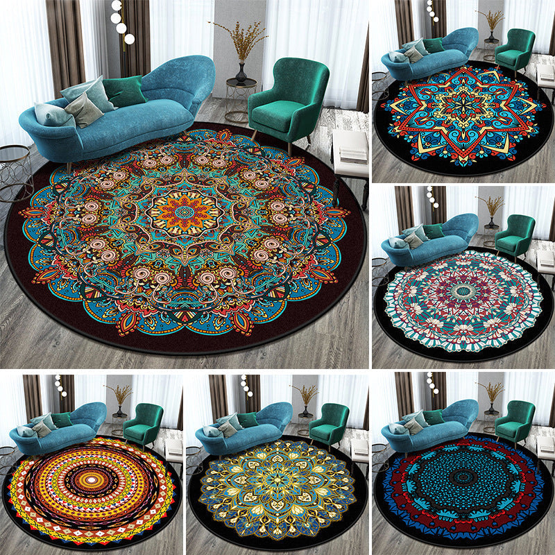 Avtoit | Bohemian Living Room Rug Multicolored Mandala Rug Polyester Stain Resistant Washable Non-Slip Backing Rug for Hallway