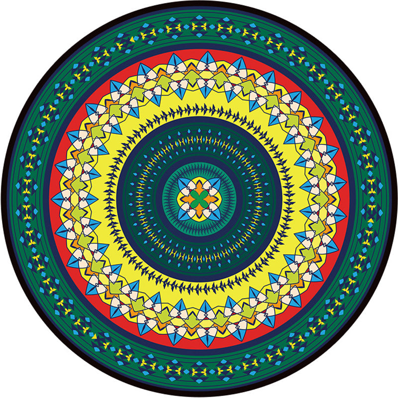 Avtoit | Bohemian Living Room Rug Multicolored Mandala Rug Polyester Stain Resistant Washable Non-Slip Backing Rug for Hallway