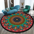 Avtoit | Bohemian Living Room Rug Multicolored Mandala Rug Polyester Stain Resistant Washable Non-Slip Backing Rug for Hallway