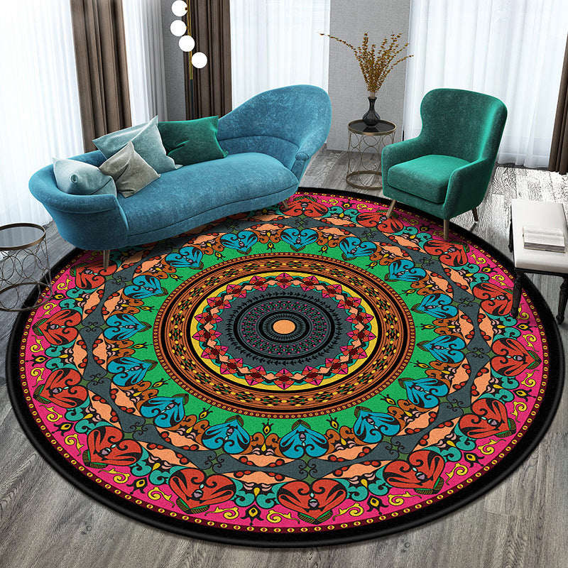 Avtoit | Bohemian Living Room Rug Multicolored Mandala Rug Polyester Stain Resistant Washable Non-Slip Backing Rug for Hallway