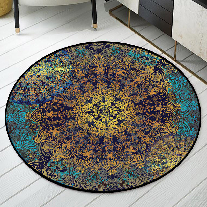 Avtoit | Weathered Floral Pattern Rug Weathered Blue-Yellow Moroccan Rug Polyester Washable Non-Slip Floor Stain Resistant Rug for Home