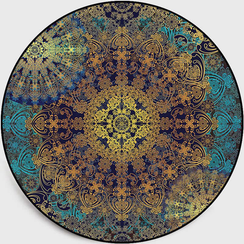 Avtoit | Weathered Floral Pattern Rug Weathered Blue-Yellow Moroccan Rug Polyester Washable Non-Slip Floor Stain Resistant Rug for Home