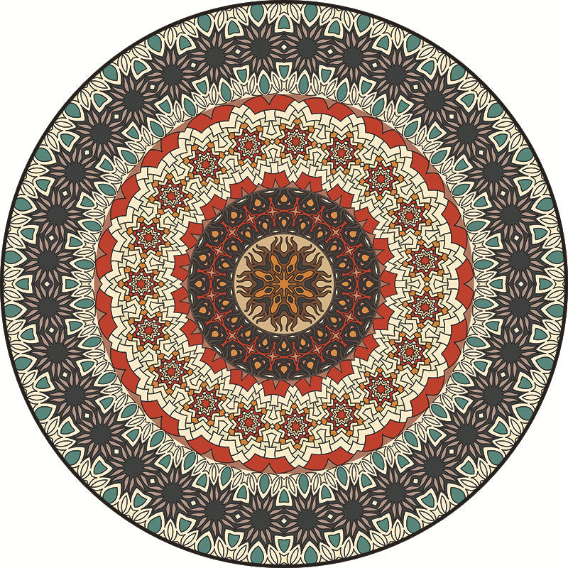 Avtoit | Traditional Multicolored Moroccan Carpet Polypropylene Mandala Area Rug Non-Slip Machine Washable Stain Resistant Rug for Rome