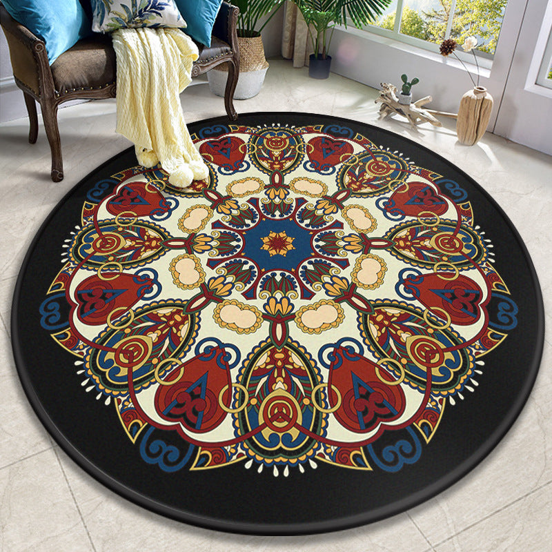 Avtoit | Colorful Mandala Carpet Polyester Turkish Indoor Carpet Non-Slip Back Machine Washable Pet-Friendly Rug for Seating Area
