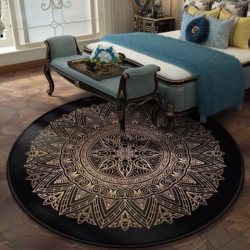 Avtoit | Retro Dark Colored Moroccan Carpet Polypropylene Mandala Pattern Carpet Washable Non-Slip Pet-Friendly Carpet for the Living Room