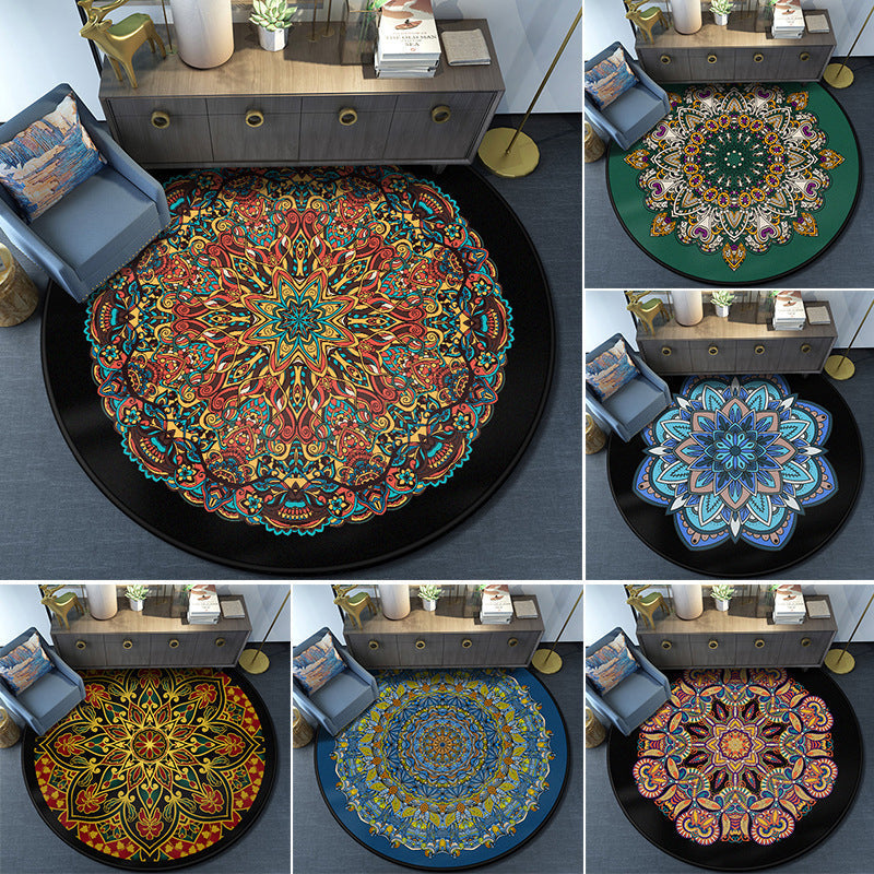 Avtoit | Turkish Mandala Rug Multicolor Synthetic Rug Washable Pet Friendly Non-Slip Back Rug for Living Room
