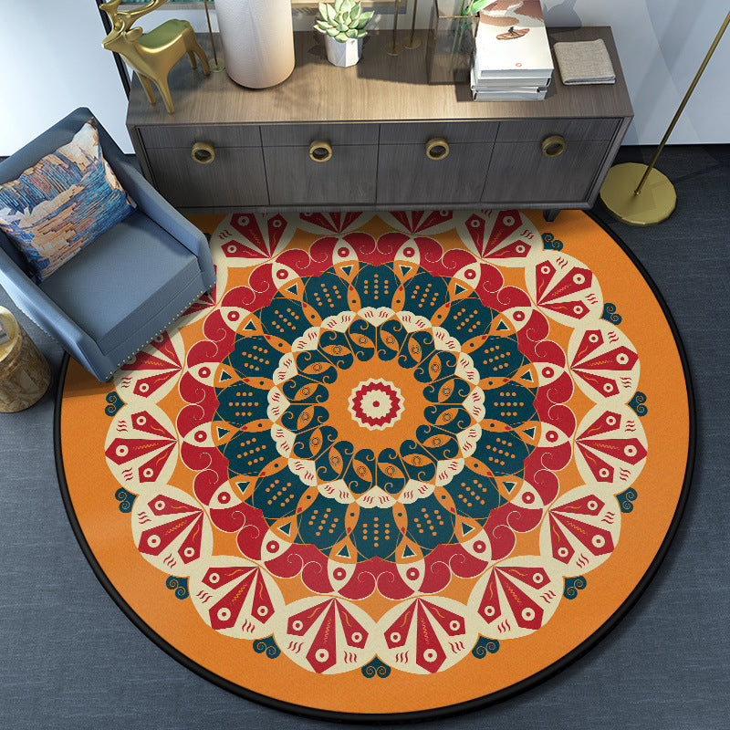 Avtoit | Turkish Mandala Rug Multicolor Synthetic Rug Washable Pet Friendly Non-Slip Back Rug for Living Room