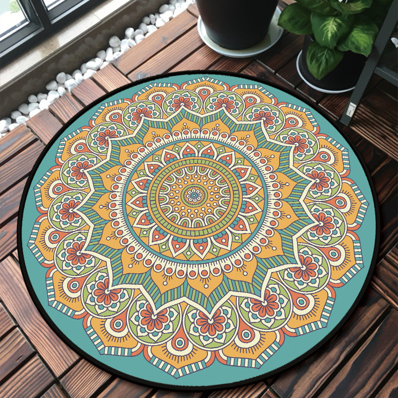 Avtoit | Classic Multicolor Mandala Rug Polypropylene Moroccan Rug Stain Resistant Machine Washable Non-Slip Rug for the Door