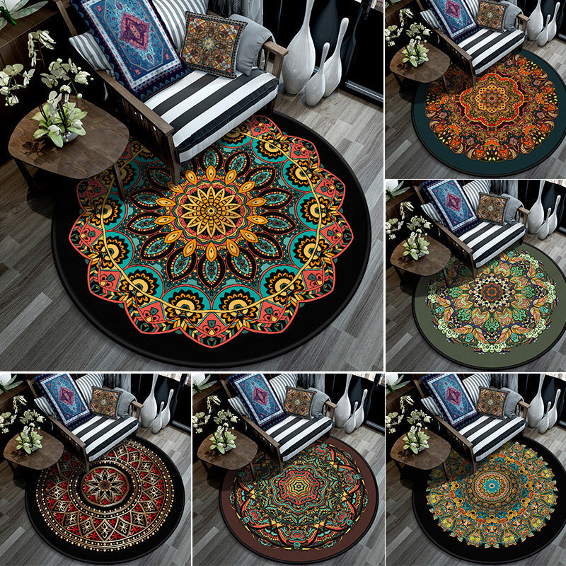 Avtoit | Retro Mandala Indoor Carpet Dark Color Moroccan Rug Polypropylene Non-slip Pet-friendly Washable Carpet for Living Room