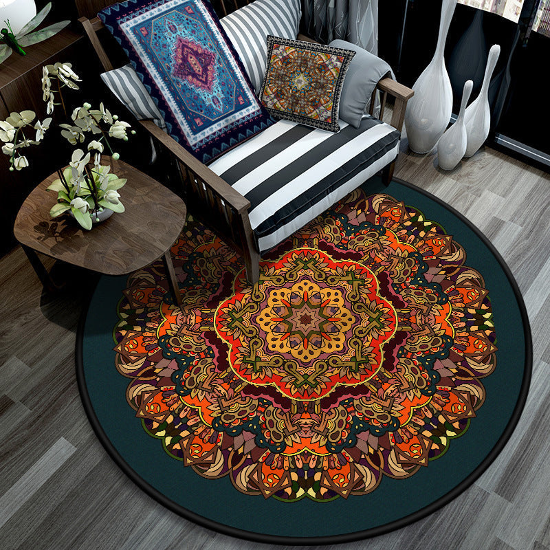 Avtoit | Retro Mandala Indoor Carpet Dark Color Moroccan Rug Polypropylene Non-slip Pet-friendly Washable Carpet for Living Room