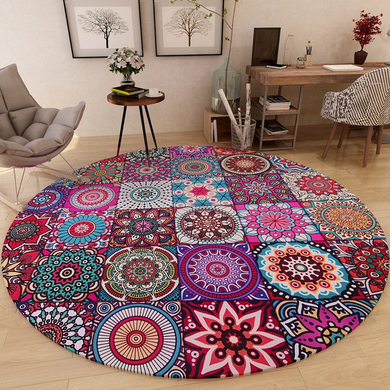 Avtoit | Stylish Multicolored Persian Rug Polyester Flower Pattern Rug Washable Non-Slip Pet-Friendly Rug for Home
