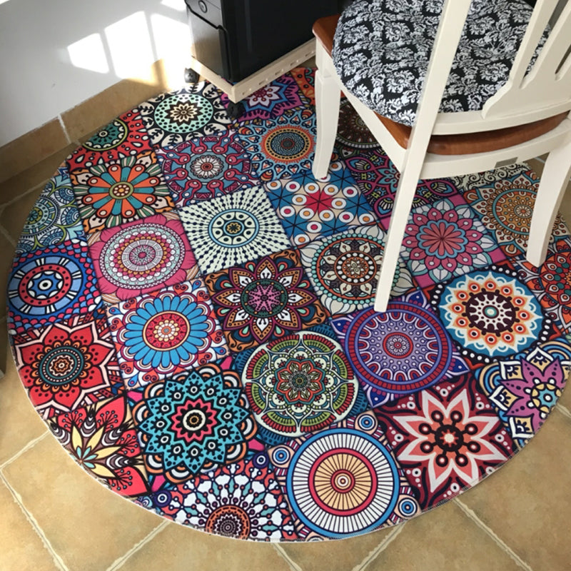 Avtoit | Stylish Multicolored Persian Rug Polyester Flower Pattern Rug Washable Non-Slip Pet-Friendly Rug for Home