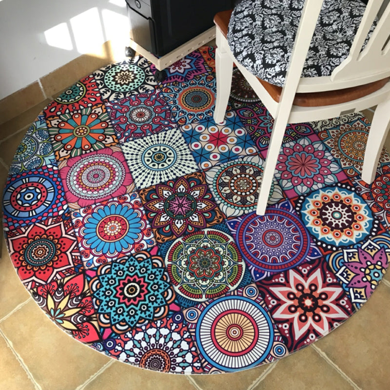 Avtoit | Stylish Multicolored Persian Rug Polyester Flower Pattern Rug Washable Non-Slip Pet-Friendly Rug for Home
