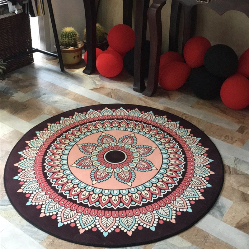 Avtoit | Stylish Multicolored Persian Rug Polyester Flower Pattern Rug Washable Non-Slip Pet-Friendly Rug for Home