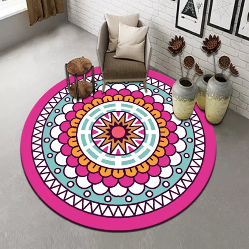 Avtoit | Stylish Multicolored Persian Rug Polyester Flower Pattern Rug Washable Non-Slip Pet-Friendly Rug for Home