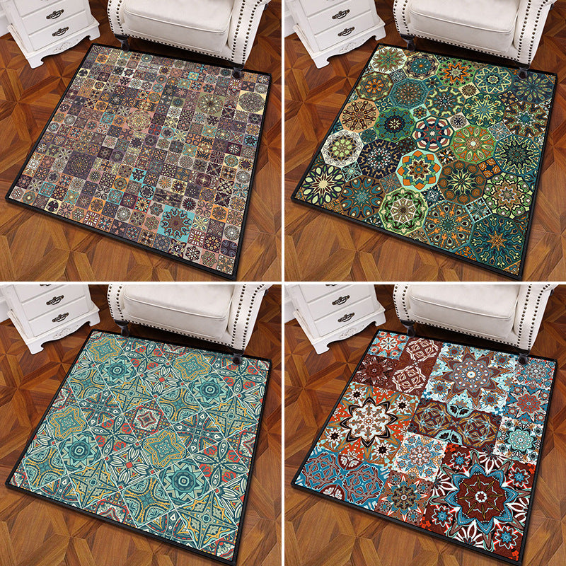 Avtoit | Multicolored Mandala Rug Polypropylene Turkish Carpet Non-Slip Backing Stain-Resistant Machine Washable Carpet for Bedroom